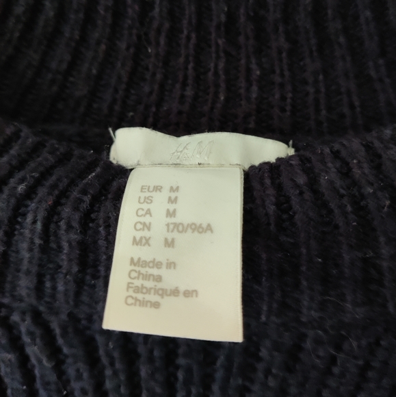 H&M Navy Knit Sweater, Black Faux Fur Sleeves - Picture 5 of 7